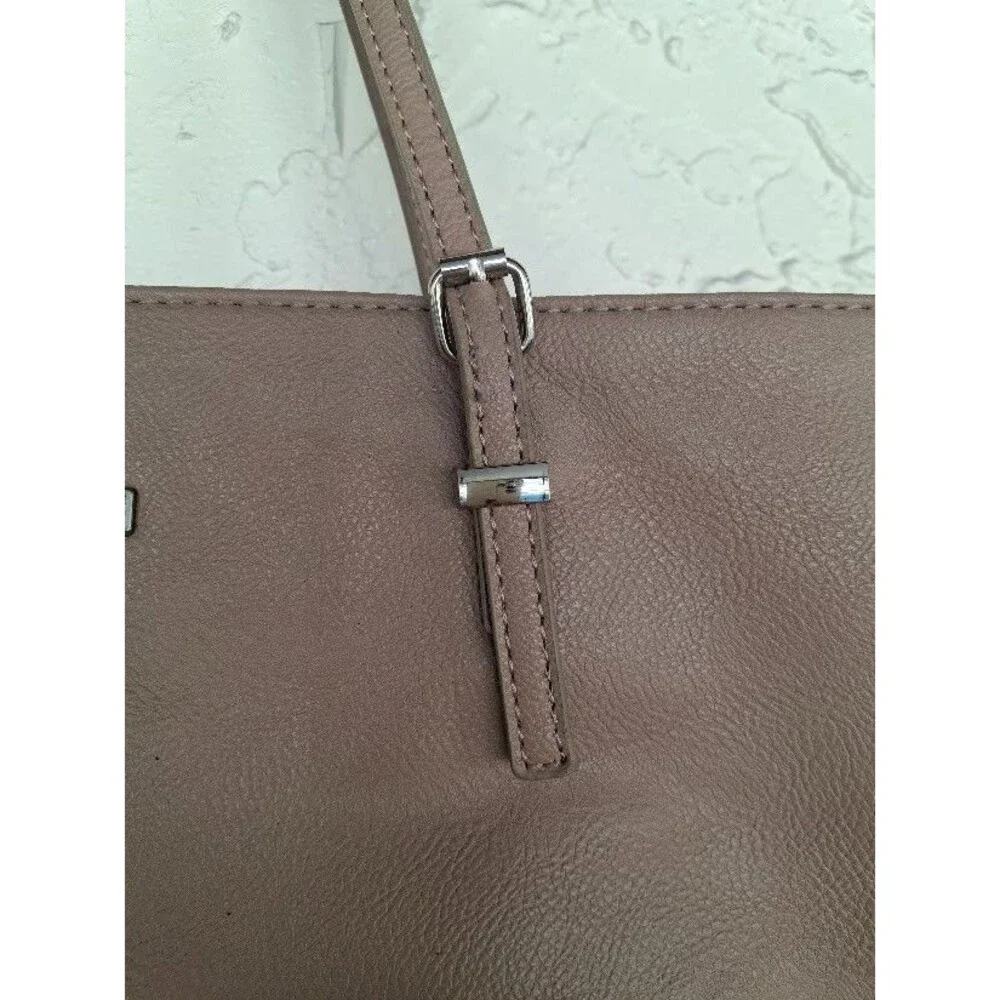 Nine West Tote Bag Pebbled Faux Leather Taupe Beige Shoulder Handbag Large Purse